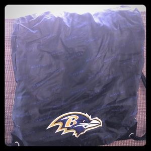 Ravens black string bag and two lanyards